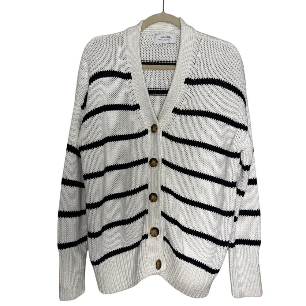 La Ligne Marina Striped Cable Knit Cardigan Women’s Sz. M - Picture 4 of 11